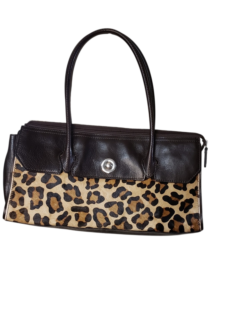 Pelle Studio Leopard Print Brown Leather Tote Handbag